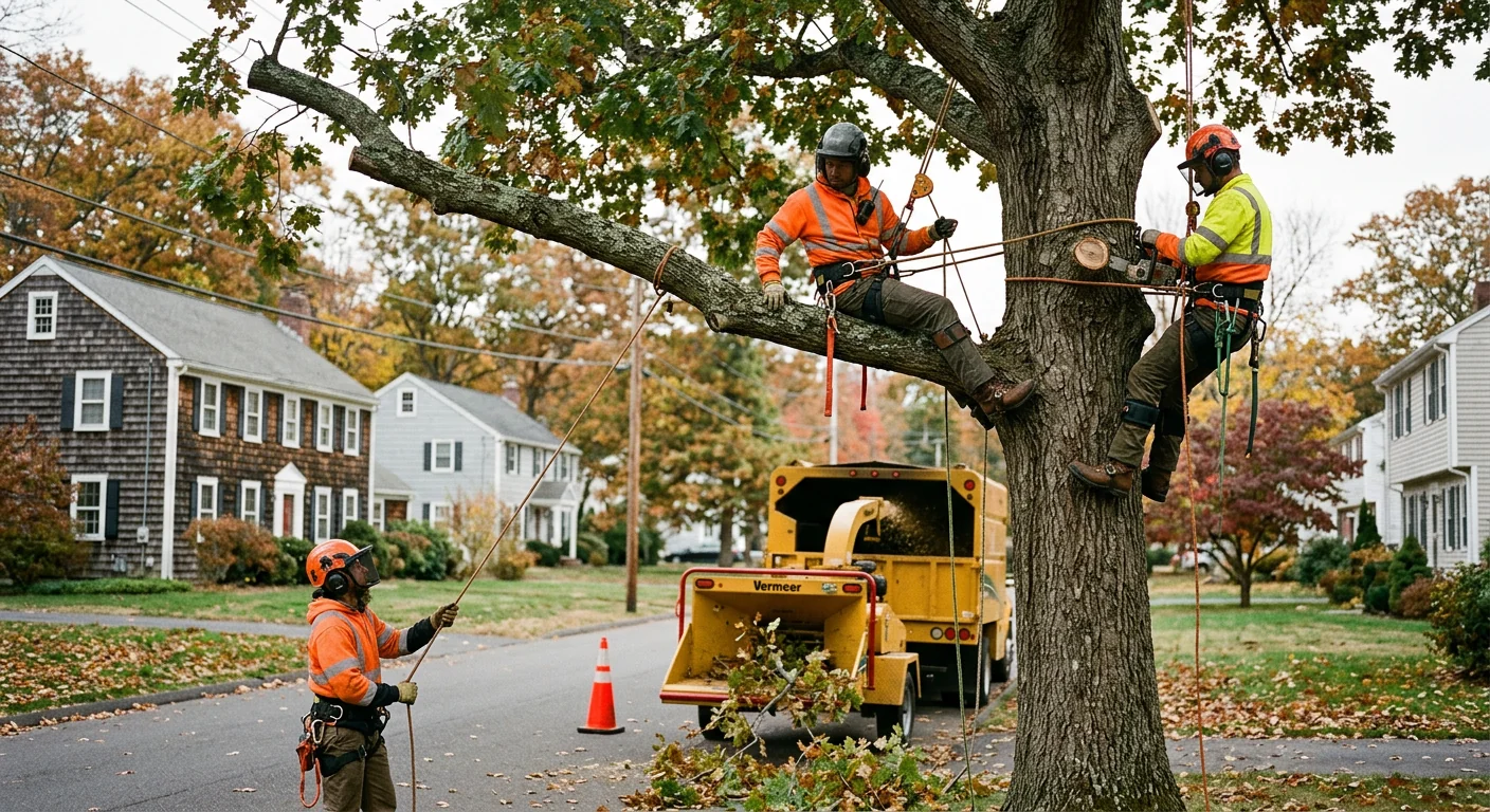 Crane lifting a large tree section over a Shelton home during removal