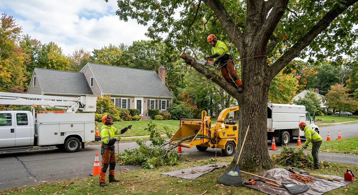 Professional stump grinding crew clearing a residential yard in Shelton