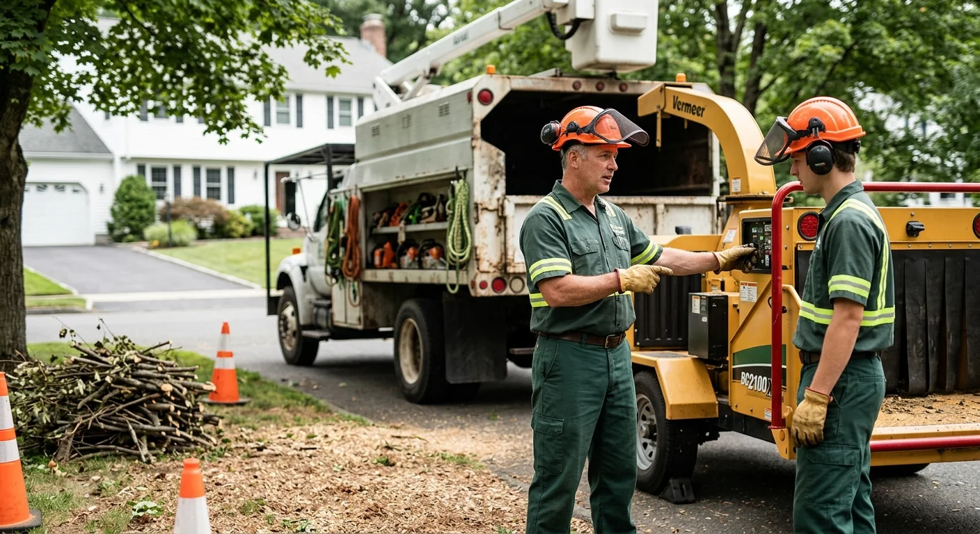 Shelton Tree Service Experts technician reviewing Tree Service equipment in Shelton, CT