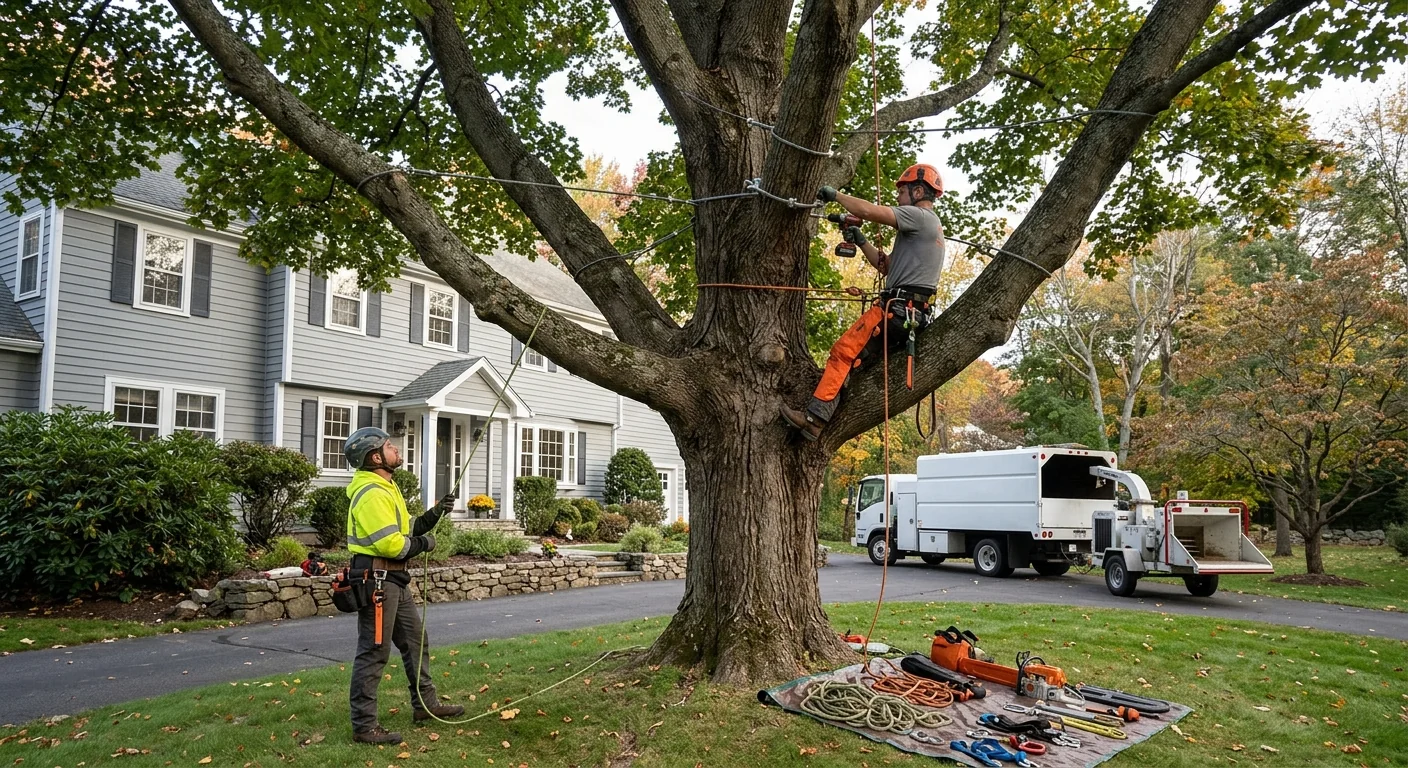 Wide view of a braced heritage maple on a residential Shelton property