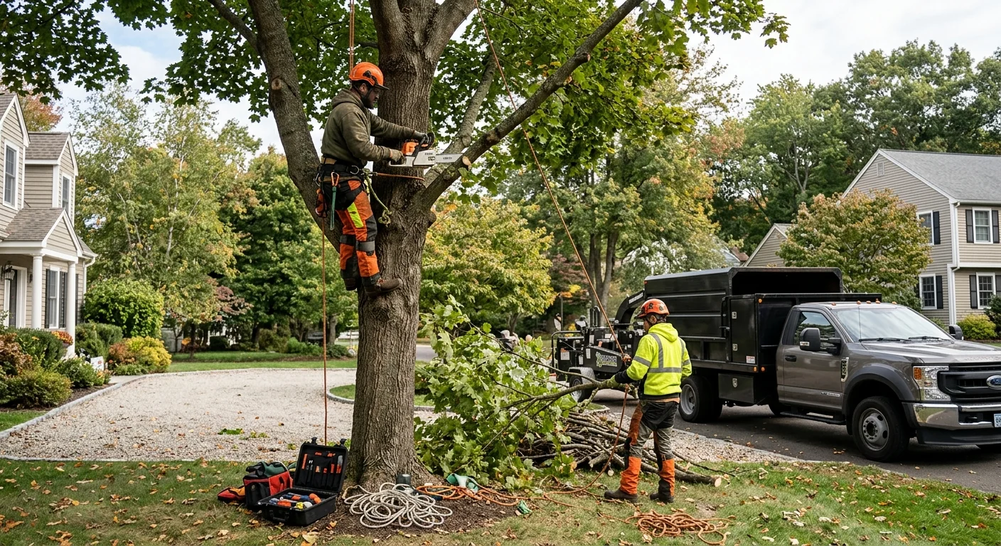 Arborist preparing planting pit for a young shade tree on a Shelton property
