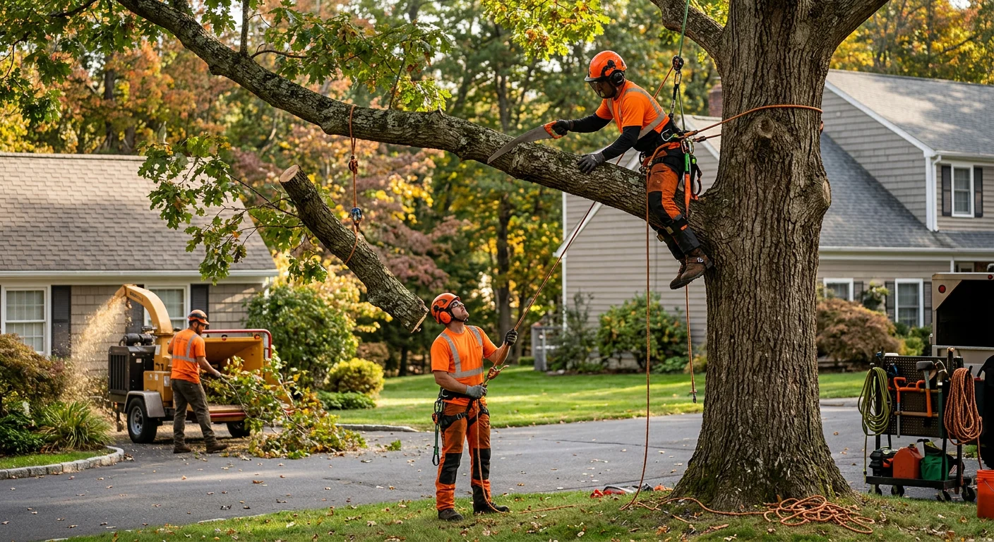 Arborist planting a young tree in a landscaped Shelton yard during spring
