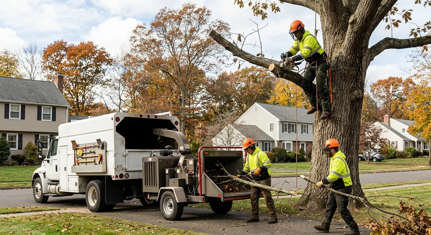 Professional crew preparing for a careful tree removal on a Shelton residential property