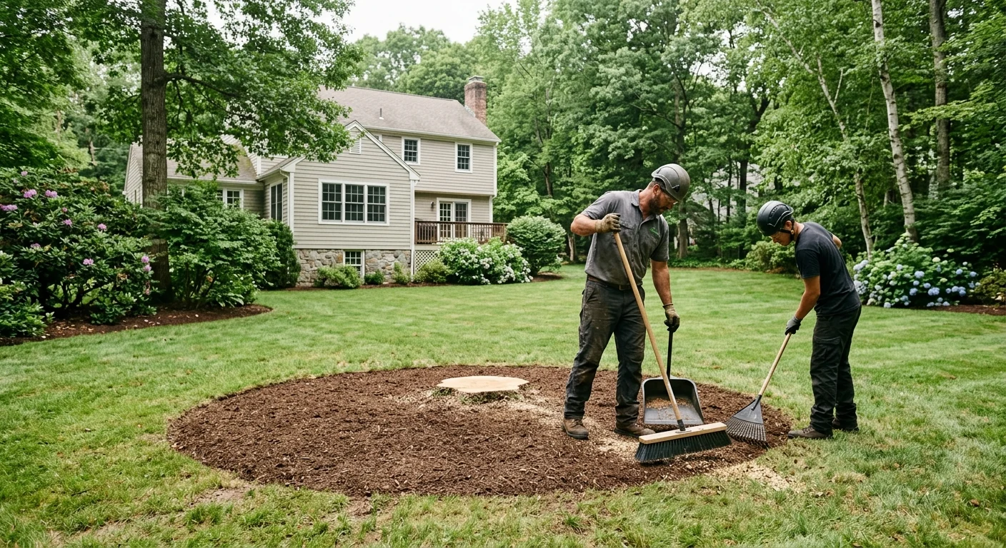 Finished residential yard swept clean after a completed tree removal in Shelton