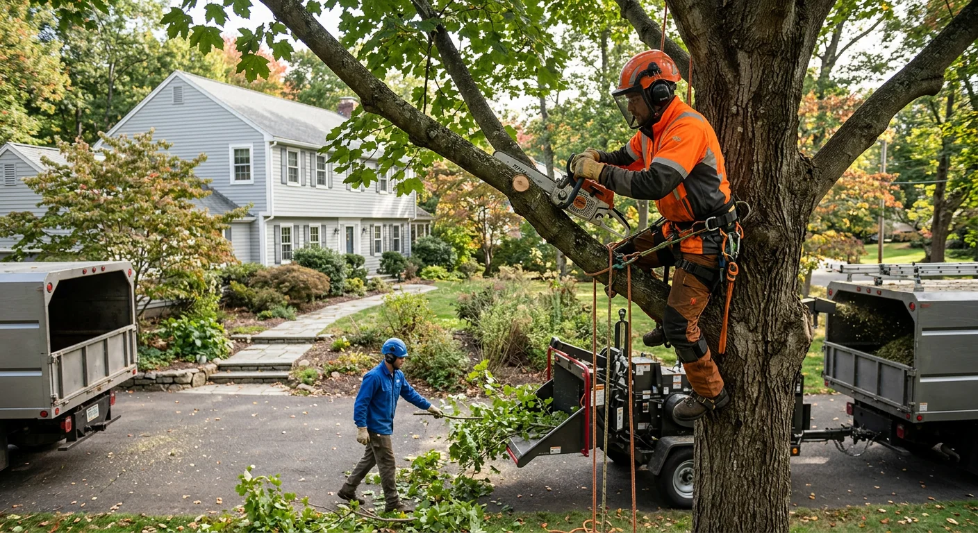 Arborist inspecting a mature oak trunk during a tree risk assessment in Shelton