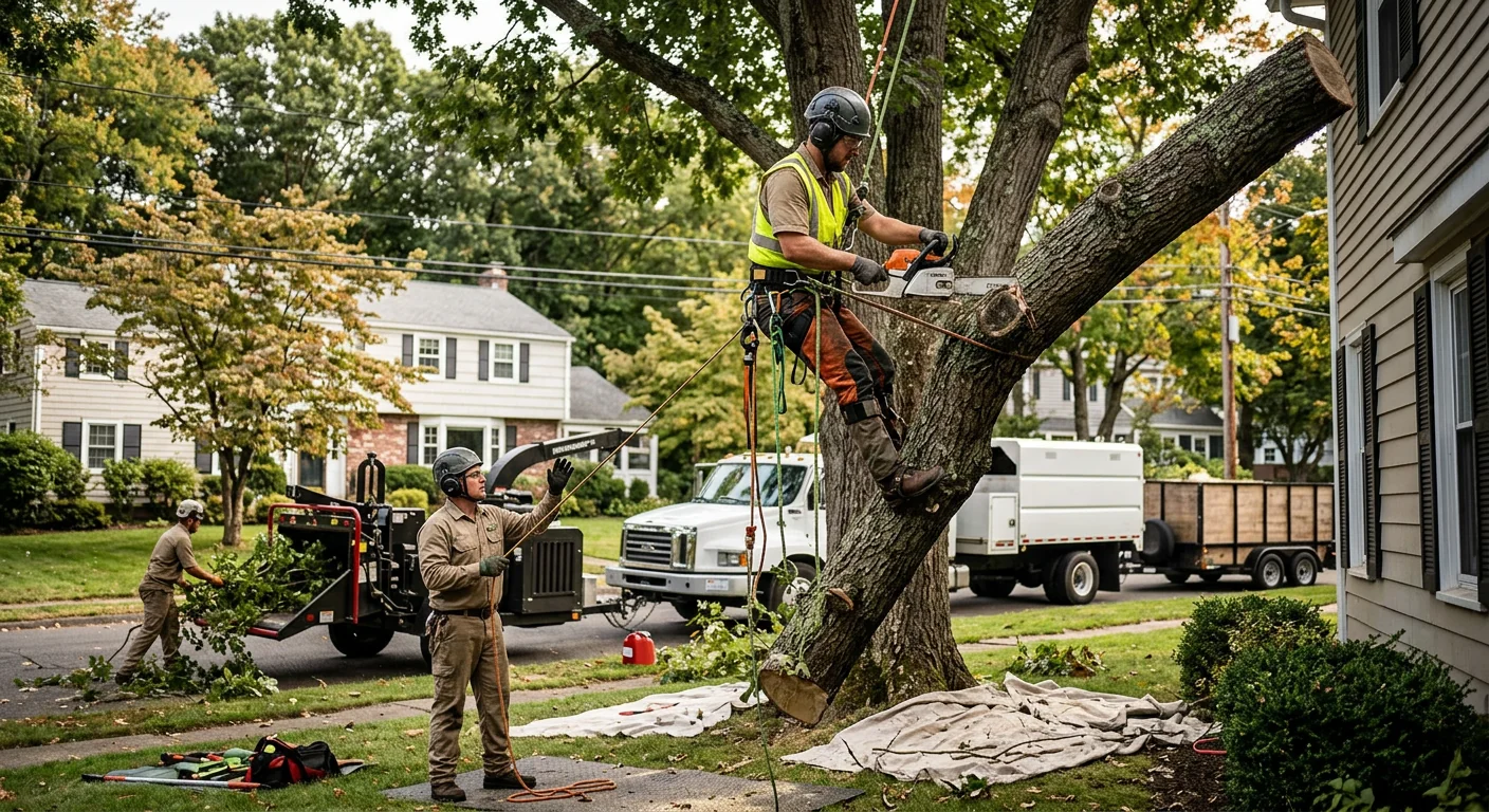 Certified arborist inspecting a mature tree during a Shelton risk assessment visit