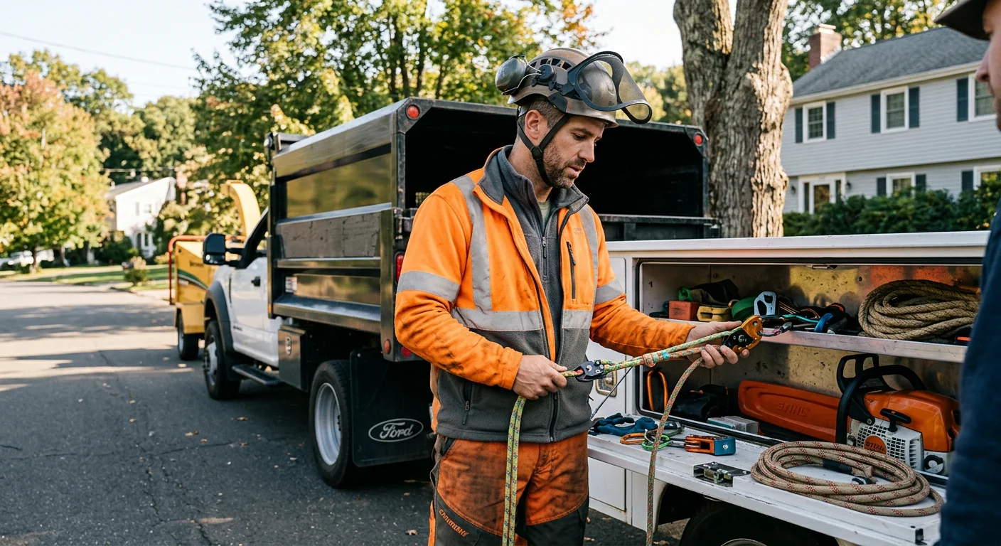 Shelton Tree Service Experts technician reviewing Tree Service equipment in Shelton, CT