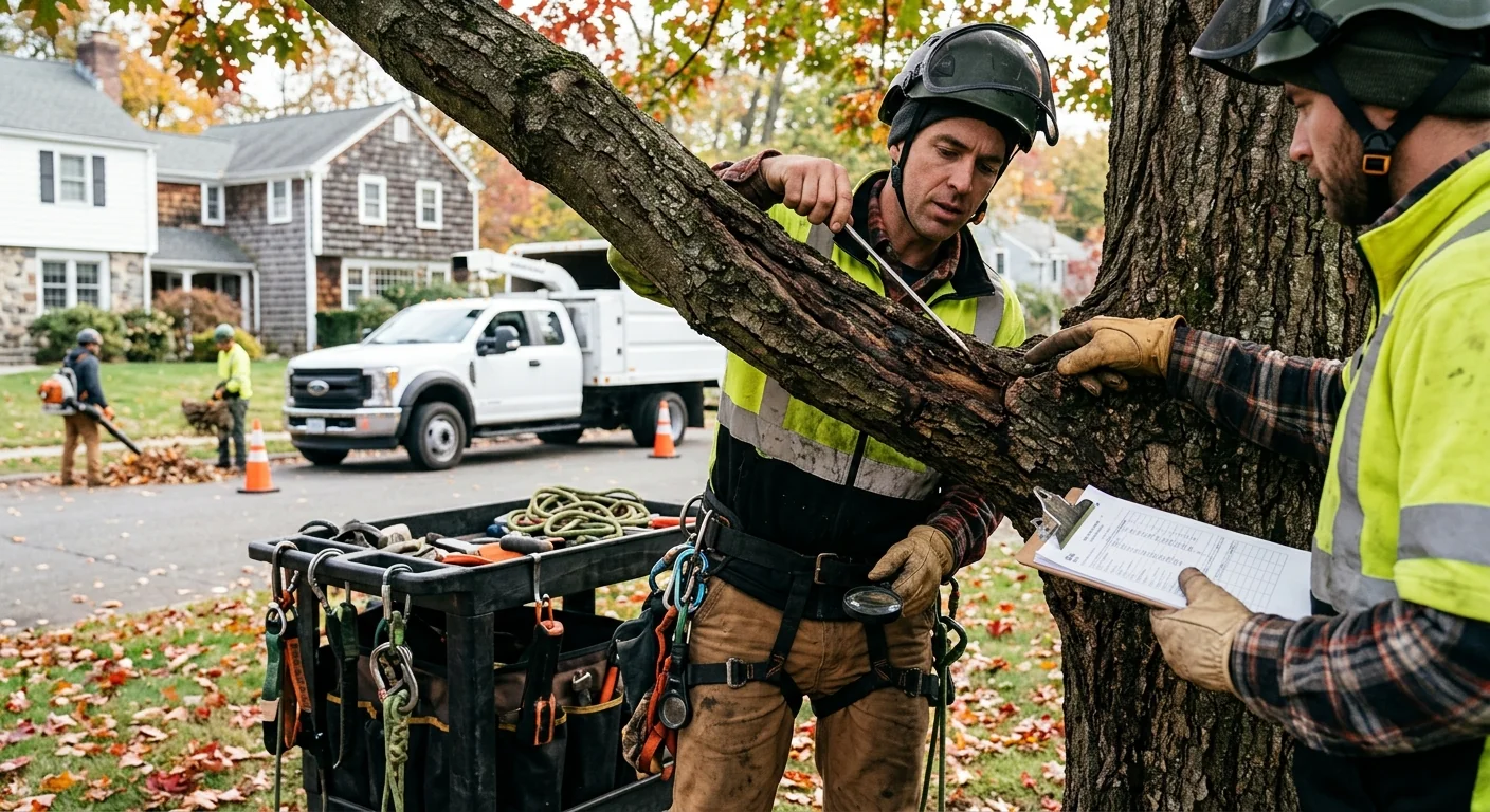 Close inspection of branch attachment and decay on a mature tree in Shelton