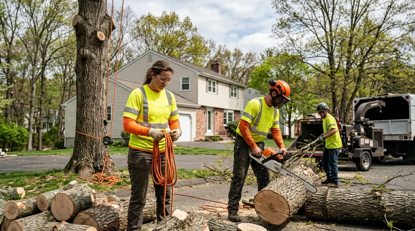 Arborist assessing tree health before scheduled service in Shelton