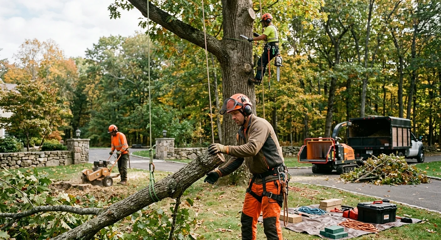 Tree care crew working on a mature Shelton property