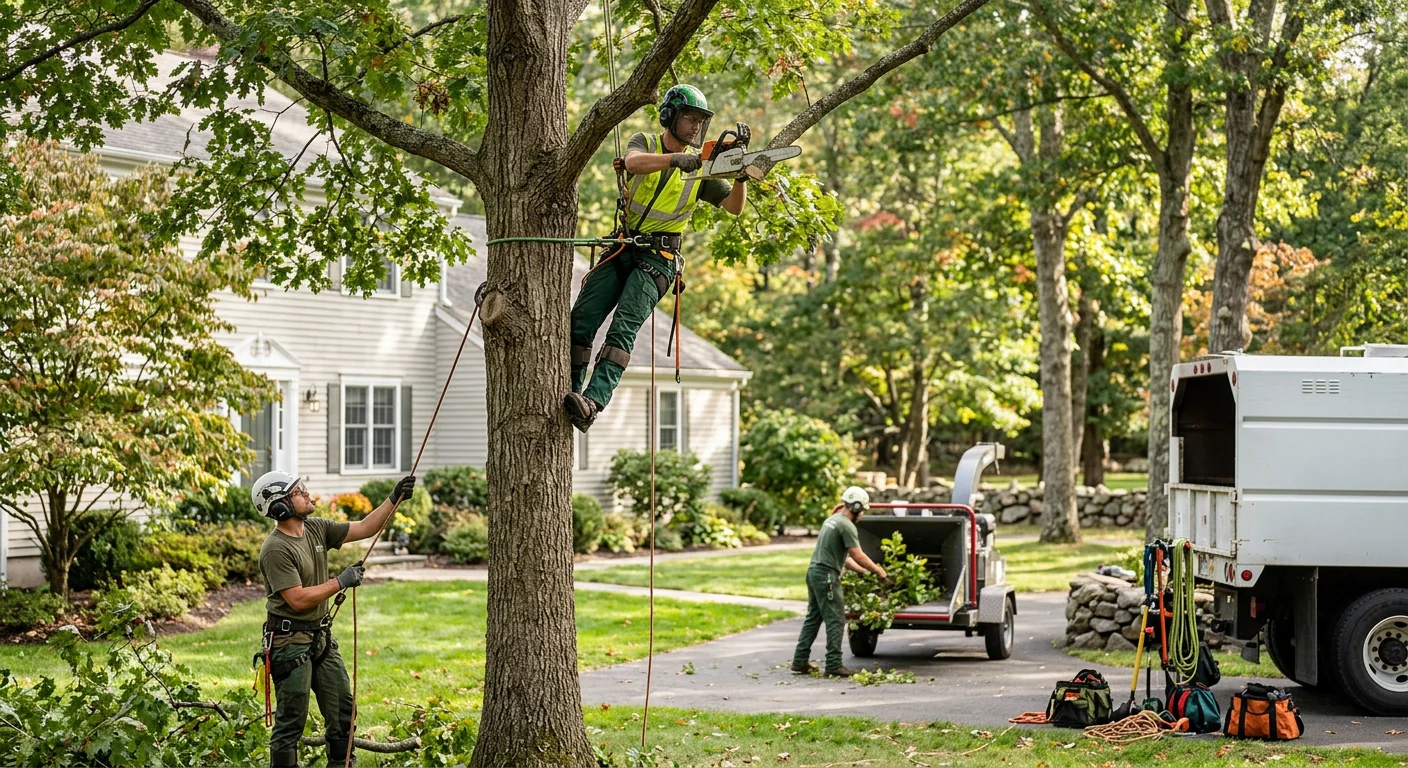 Arborist reviewing a written tree service estimate with a homeowner