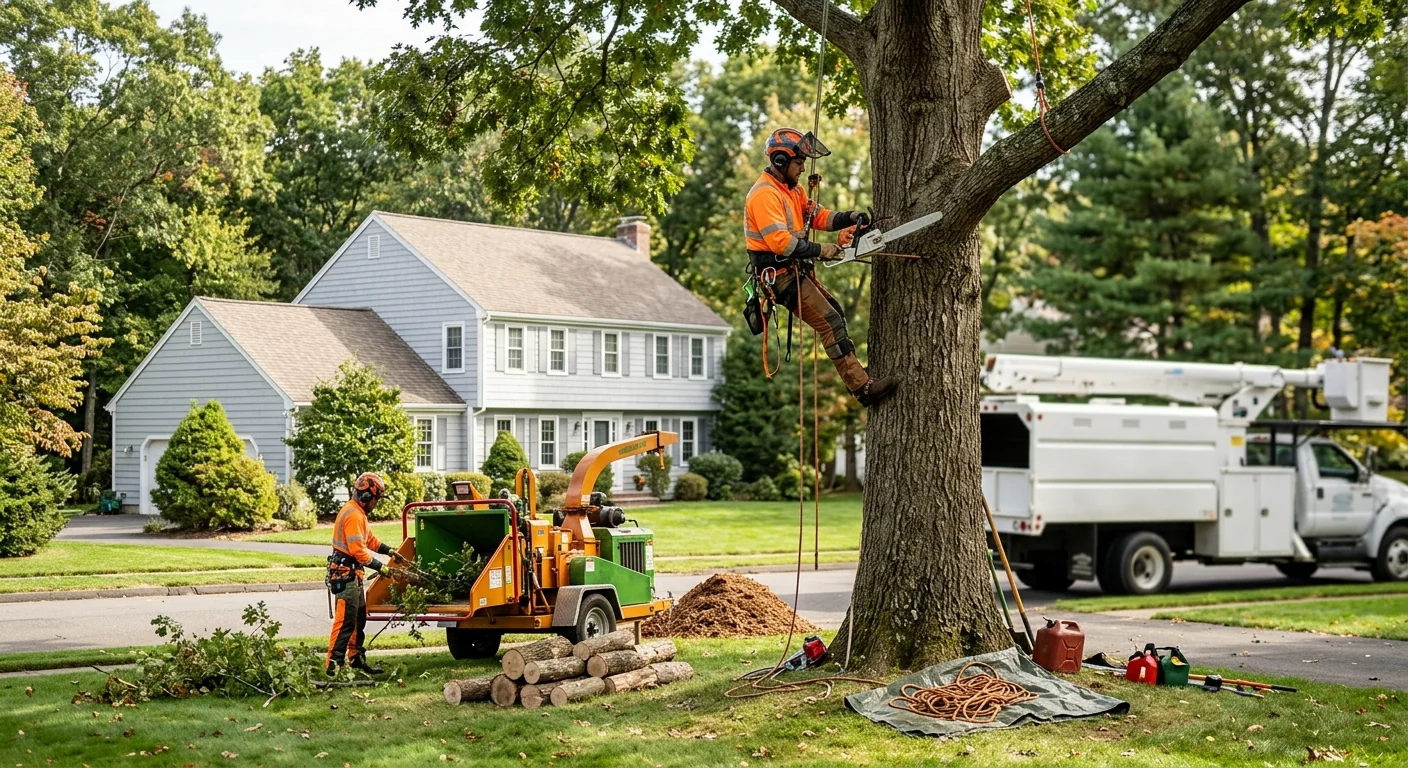 Arborist assessing mature trees on a residential property in Shelton neighborhood