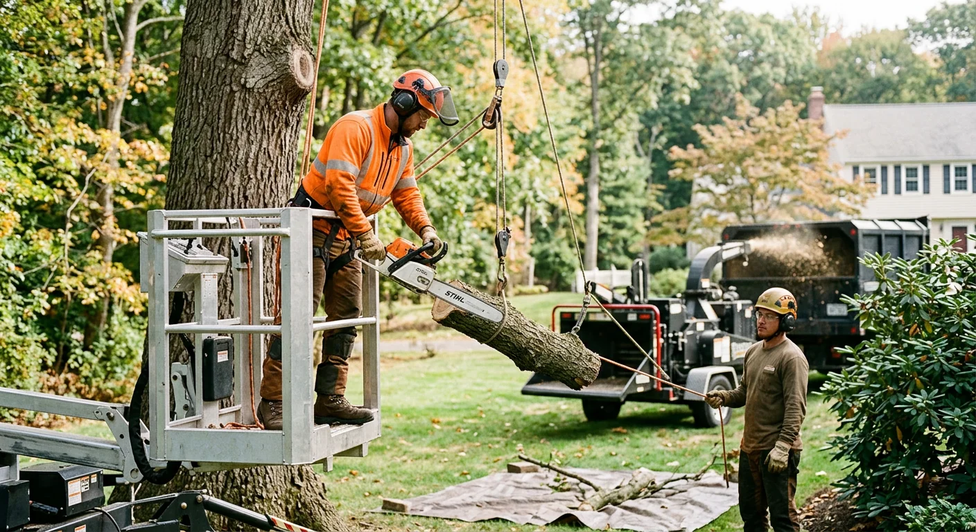 Tree service crew loading equipment to respond to a Shelton call