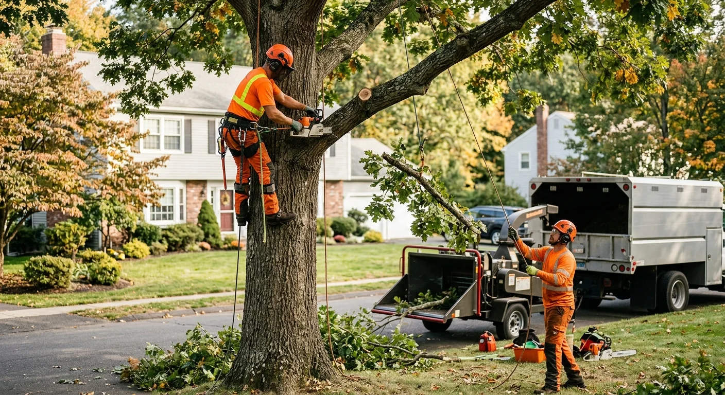 Arborist inspecting rigging gear before tree work