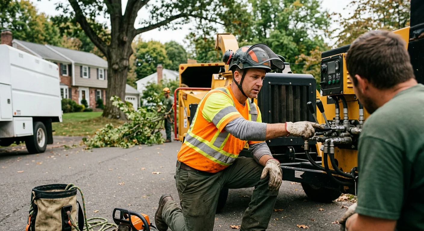 Shelton Tree Service Experts technician reviewing Tree Service equipment in Shelton, CT