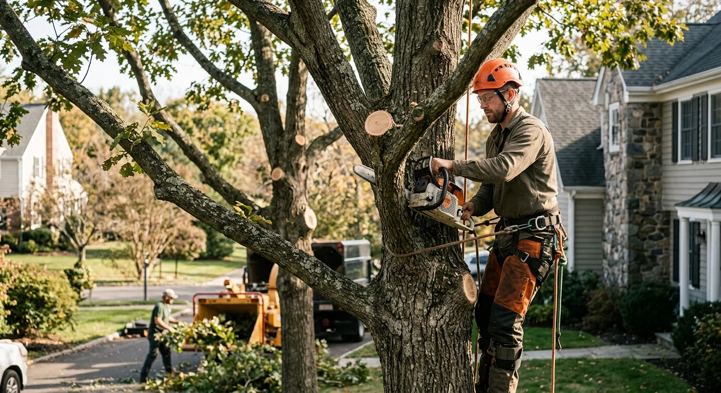 Detail of freshly pruned oak with balanced spacing between limbs